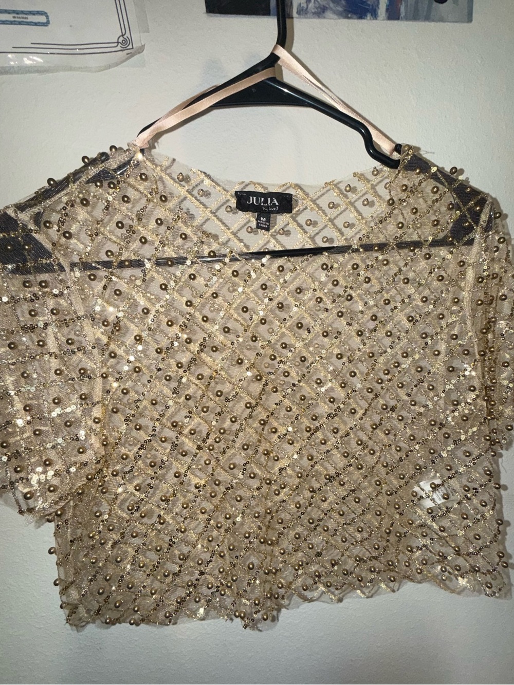 Embellished Gold Beaded Sheer Top